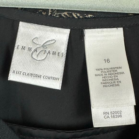 Womens Emma James Black Pink Floral Sheer Blouse 2 Pc w/ Tank 3/4 Sleeve Size 16 - Picture 8 of 9